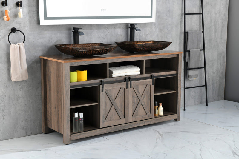 22.25" L -14.5" W -4.5" H Golden Handmade Glass Rectangle Vessel Bathroom Sink in Brown and Gold Fusion Finish with Faucet and Pop-Up Drain in Matte Black