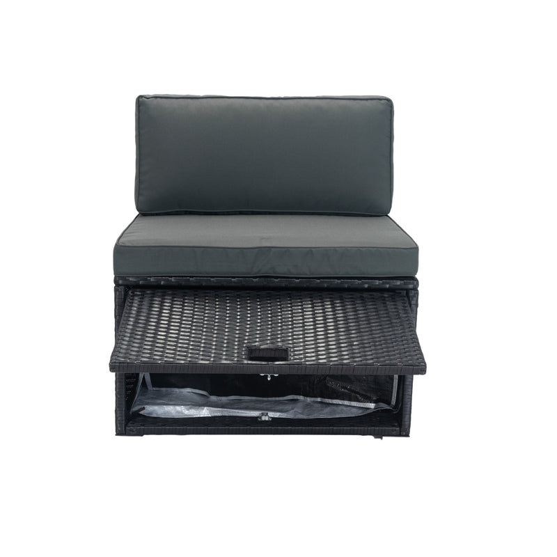 6 Pieces PE Rattan sectional Outdoor Furniture Cushioned Sofa Set with 3 Storage Under Seat Black Wicker + Dark Grey Cushion