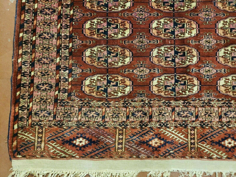 4' X 4' Antique Handmade Turkoman Bokhara Balouch Woven Wool Rug Brick Red Nice