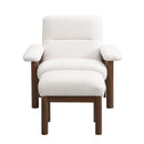 Modern Accent Chair With Ottoman, Mid Century Lounge Chair With Footrest, Comfy Fabric Armchair Upholstered Set With Solid Wood Frame For Living Room - White by HouseOfZazla