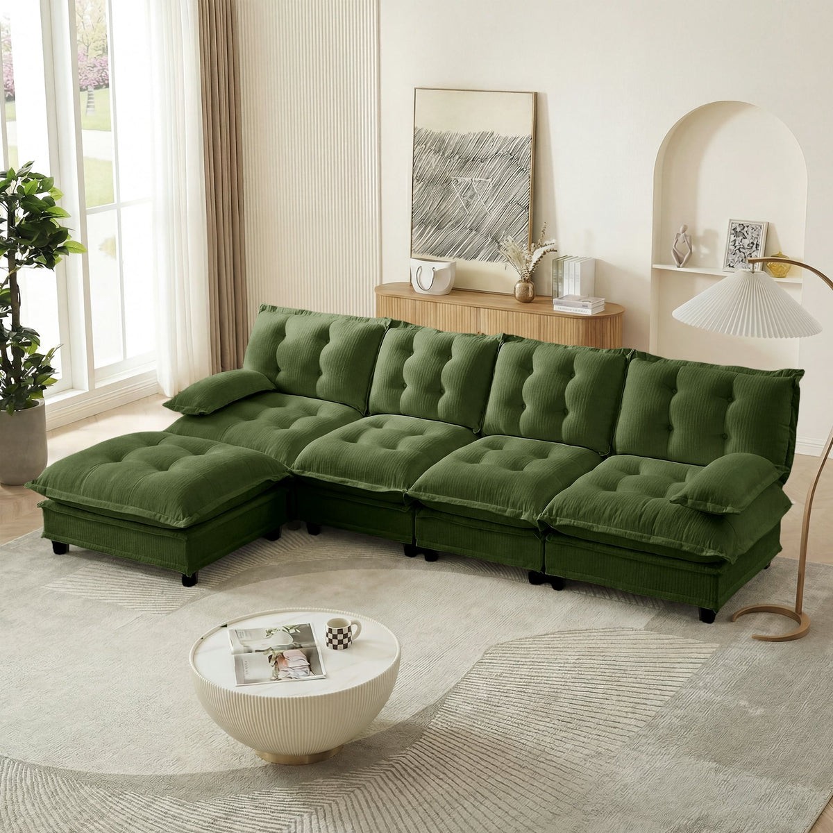 138" L Shaped Modern Sofa Modular Sectional Cloud Couch with Ottoman, photo 2 of 10