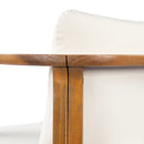 Outdoor Dining Chair Set of 4 with Curved Acacia Wood Arms and Cream Cushions by HouseOfZazla