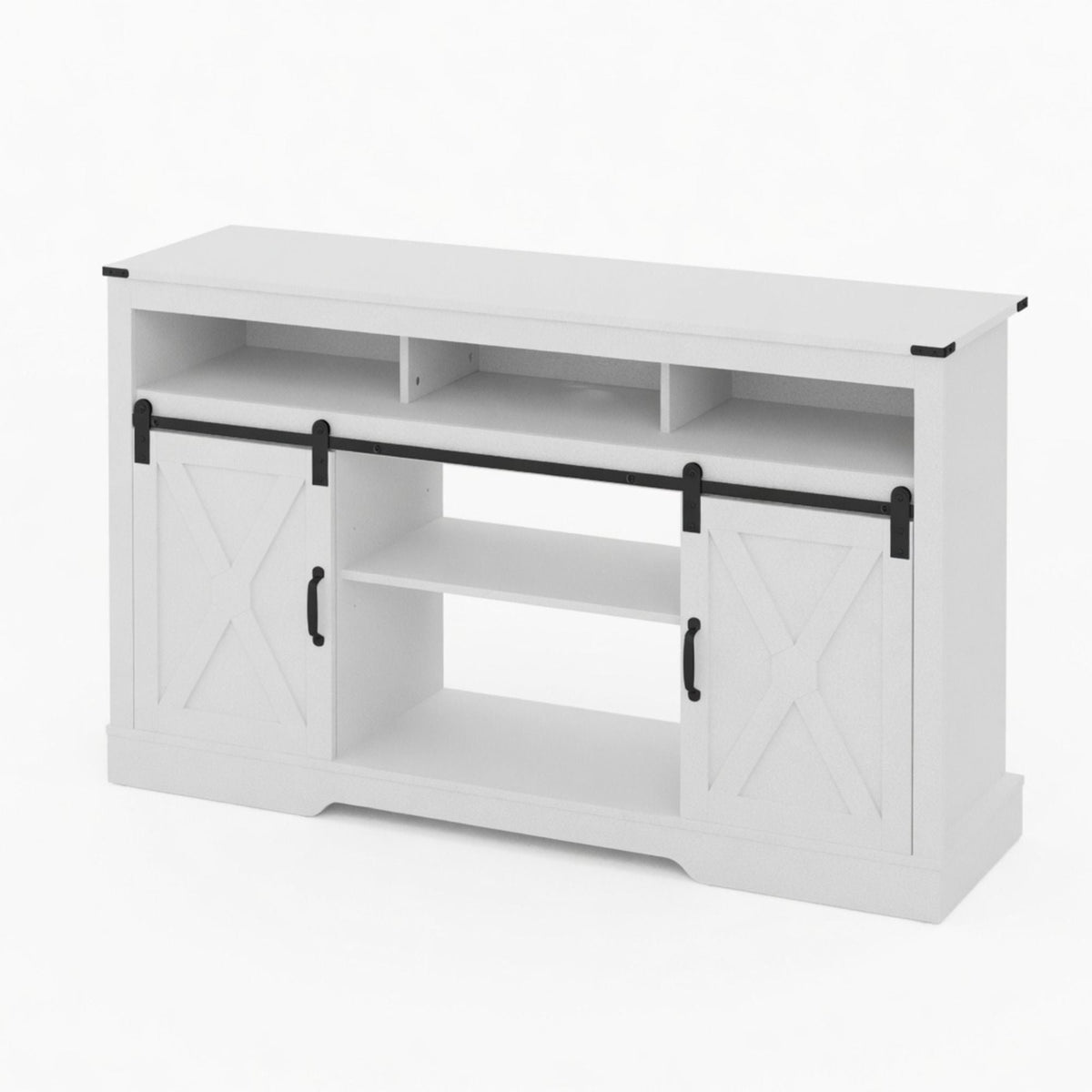 Farmhouse TV Stand With Sliding Barn Doors & Adjustable Storage, photo 16 of 40