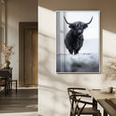 Frosty Black Highland Wall Art Canvas Print – Framed Moody