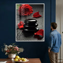 Black Lava Stone Rose Canvas | Red Rose Spa Photography by MyGreatCanvas | Canvas Wall Art Prints | Photo Prints & Wall Decor