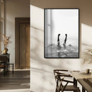 Minimal Ocean Wall Art Canvas Print – Framed Monochrome