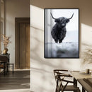 Frosty Black Highland Wall Art Canvas Print – Framed Moody