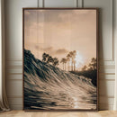 Golden Hour Ocean Wave Wall Art Canvas Print – Framed