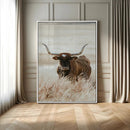 Texas Longhorn Wall Art Canvas Print – Brown Horned Bull
