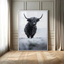 Frosty Black Highland Wall Art Canvas Print – Framed Moody