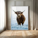 Highland Cow Wall Art Canvas Print – Framed Frosty Winter