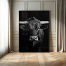 Texas Longhorn Wall Art Canvas Print – Monochrome Horned