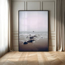 Moody Seascape Wall Art Canvas Print – Framed Neutral Foggy