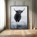 Frosty Black Highland Wall Art Canvas Print – Framed Moody