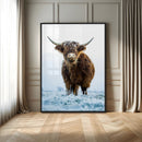 Highland Cow Wall Art Canvas Print – Framed Frosty Winter
