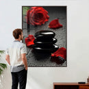 Black Lava Stone Rose Canvas | Red Rose Spa Photography by MyGreatCanvas | Canvas Wall Art Prints | Photo Prints & Wall Decor