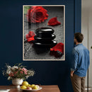 Black Lava Stone Rose Canvas | Red Rose Spa Photography by MyGreatCanvas | Canvas Wall Art Prints | Photo Prints & Wall Decor