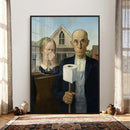 Funny Bathroom Canvas Wall Art, Grant Wood American Gothic by MyGreatCanvas | Canvas Wall Art Prints | Photo Prints & Wall Decor
