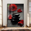 Black Lava Stone Rose Canvas | Red Rose Spa Photography by MyGreatCanvas | Canvas Wall Art Prints | Photo Prints & Wall Decor