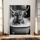 Highland Cow Bathtub Canvas Wall Art, Funny Bathroom Print by MyGreatCanvas | Canvas Wall Art Prints | Photo Prints & Wall Decor