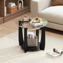 32" 2-Tier Glass Round Coffee Table with Storage Shelf by LJGDeals