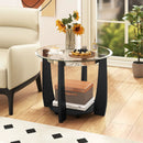 32" 2-Tier Glass Round Coffee Table with Storage Shelf by LJGDeals