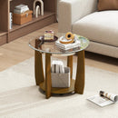 32" 2-Tier Glass Round Coffee Table with Storage Shelf by LJGDeals