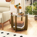 32" 2-Tier Glass Round Coffee Table with Storage Shelf by LJGDeals