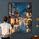 Tokyo Tea House Canvas Wall Art — Japan Rainy Night Street by MyGreatCanvas | Canvas Wall Art Prints | Photo Prints & Wall Decor
