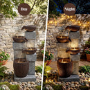 4-Tier Cascading Bowl Outdoor Water Fountain with LED Lights by LJGDeals
