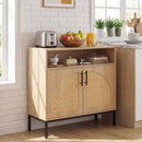 32" Sideboard Buffet Cabinet with 2 Natural Rattan Decorated Doors and Adjustable Shelf by LJGDeals