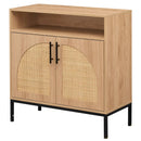 32" Sideboard Buffet Cabinet with 2 Natural Rattan Decorated Doors and Adjustable Shelf by LJGDeals