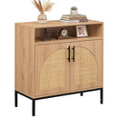 32" Sideboard Buffet Cabinet with 2 Natural Rattan Decorated Doors and Adjustable Shelf by DirectDeals