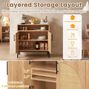 32" Sideboard Buffet Cabinet with 2 Natural Rattan Decorated Doors and Adjustable Shelf by LJGDeals