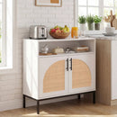 32" Sideboard Buffet Cabinet with 2 Natural Rattan Decorated Doors and Adjustable Shelf by LJGDeals
