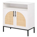32" Sideboard Buffet Cabinet with 2 Natural Rattan Decorated Doors and Adjustable Shelf by LJGDeals