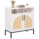 32" Sideboard Buffet Cabinet with 2 Natural Rattan Decorated Doors and Adjustable Shelf by LJGDeals