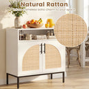 32" Sideboard Buffet Cabinet with 2 Natural Rattan Decorated Doors and Adjustable Shelf by LJGDeals