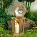 17'' H Wood Metal Hexagon Candle Holder Decorative Hanging Lanterns by JHY DESIGN