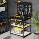 32 x 16 Inch Workbench Work Table with 2 PCs Pegboard Drawer and Shelves-Black