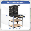 32 x 16 Inch Workbench Work Table with 2 PCs Pegboard Drawer and Shelves-Black