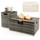 32 x 20 Inch Propane Rattan Fire Pit Table Set with Side Table Tank and Cover by LJGDeals