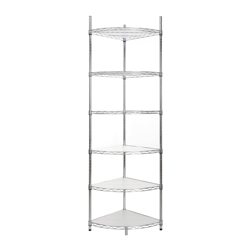 6 Tier Shelf Corner Wire Shelf Rack Adjustable Metal Heavy Duty Free Standing Corner Storage Display Chrome Rack for Bathroom, Living Room, Kitchen - Chrome