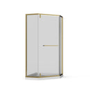 Goodyo - Neo-Angle Frameless Shower Door Corner Enclosure With Acrylic Shower Base Combo, Pivot Shower Door by HouseOfZazla