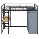 Loft Bed With Desk, Shelves, Power Outlet, LED Light And Wardrobe