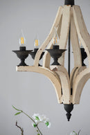 6 Light Wood Chandelier, Hanging Light Fixture With Adjustable Chain For Kitchen, Bulb Not Included - Cream by HouseOfZazla