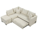 82.6" L-shaped Sectional Pull Out Sofa Bed Sleeper Sofa with Two USB Ports, Two Power Sockets and a Movable Storage Ottoman, Beige