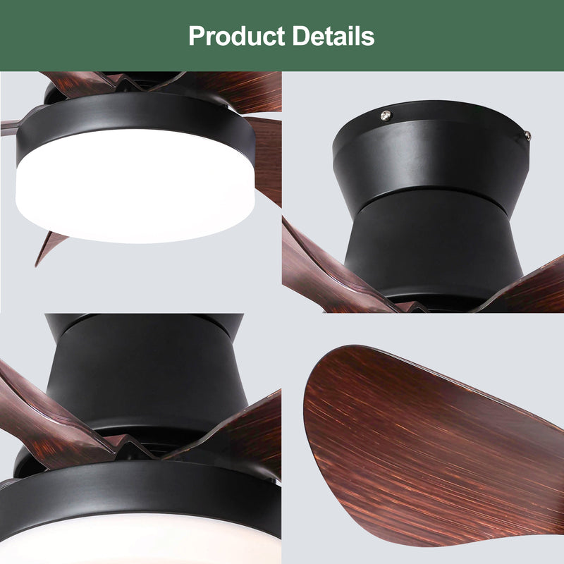 28 Inch Ceiling Fans with Lights and Remote, Modern Indoor Outdoor Ceiling Fans with Light, 5 Blades Ceiling Fan Light with DC Motor for Bedroom, Living Room, Kitchen, Office