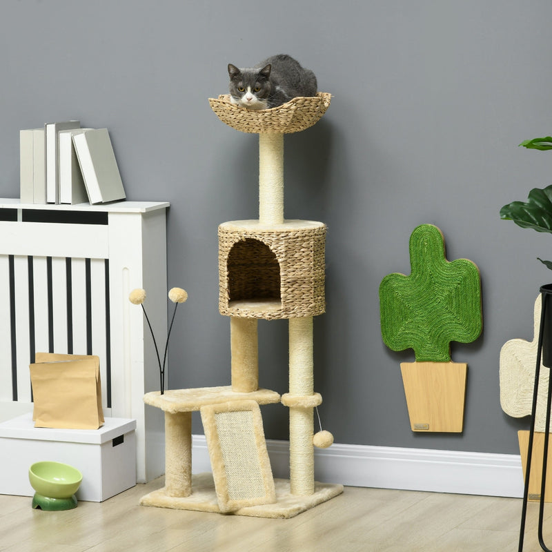 45" Cat Tree for Indoor Cats, Cat Tree Tower with Scratching Posts, Ramp, Condo, Toy Balls, Platforms, Bed, Ramp, Beige