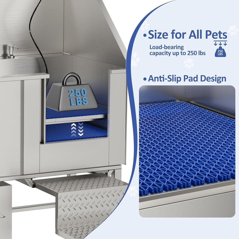 Stainless Steel Dog Washing Station with Seamless Design and Accessories, Silver, 50 Inch